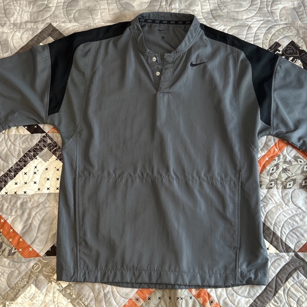 Nike Henley Windbreaker Jacket Medium Gray Black Zip Off Sleeves Mesh Lightweigh